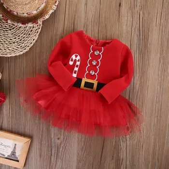Pudcoco Yeni Doğan Bebek Kız Sevimli Uzun Kollu Noel Noel Baba Tül Elbise Parti Tutu Elbise Kostüm Kıyafet