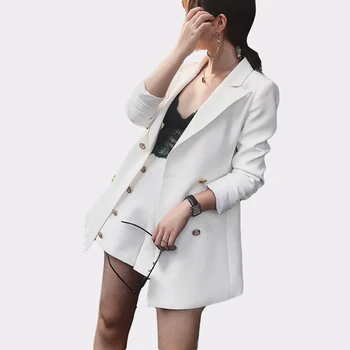 2018 Ofis Bayan Vintage Elbise Perçin 2 Parça Setleri Zarif Taraklı Katı Blazer Ceket + Moda Yüksek Bel Mini Şort Kıyafetleri
