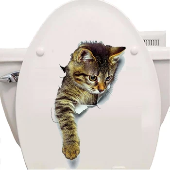 Yaratıcı kedi tuvalet çıkartmaları ev dekor Delik Görünümü 3D Kediler Duvar Sticker banyo sticker Evcil Hayvan Çıkartmaları PVC Sanat Duvar Posteri