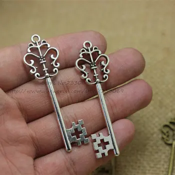 NEFİS İki Renkli Antika Metal Çinko Alaşım Moda Hollow crown Güzel Anahtarlarını Takı Kolye Takılar 18*59mm 20pcs