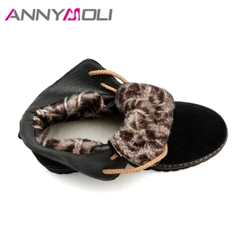 Dikiş ANNYMOLİ Kadınlar ayak Bileği Çizmeler Platform Kış Bahar Ayakkabı 43 Siyah Çizmeler Düz Yuvarlak Burunlu Kadın Martin Çizmeler Büyük Boy Dantel