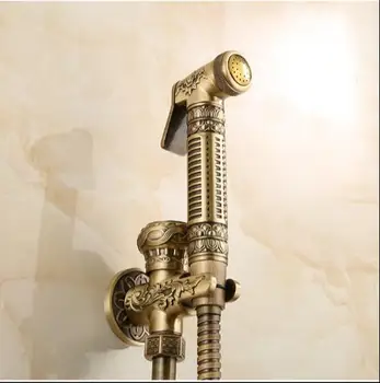 Antik Bronz El Bide Sprey Duş Bakır Bide Püskürtücü Lanos Tuvalet Lavabo Taharet Musluğu Silah Seti tutulan,Duvara Monte Musluk