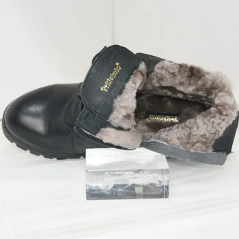 Pritivimin FN50 C Moda Yeni kış sıcak gerçek kürk kaplı ayakkabı kadın siyah inek deri kalın alçak topuk ayak bileği çizmeler dantel bayanlar