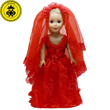 18 inç Amerikan Kız Bebek Elbiseleri Çin Tarzı Kırmızı Gelinlik Aksesuarları Amerikan Kız Çocukları Günü Hediyesi 599