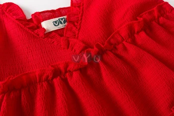 3-10 Yıl VYU Kırmızı Kızlar Yaz Elbise Güzel Çocuk Şifon Koşum Ananas Elbise Kolsuz Plaj Polyester Elbise Kız