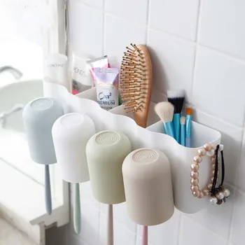 Diş fırçası raf yapışmasını çok fonksiyonlu Duvara asılı tip iz bırakmadan, kapak cihaz diş fırçası tutucu yıkama