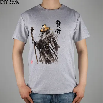 Hat T ile Gandalf Samuray tarzı sumi-shirt pamuk Lycra en Moda Marka t shirt erkek yeni