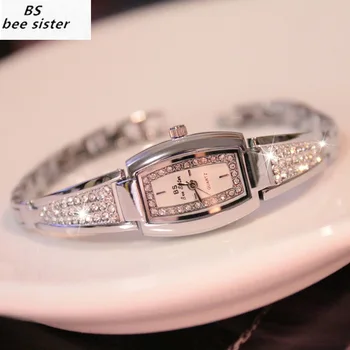 BS Marka En iyi moda lüks Kadın Kuvars Kol Bayanlar Gümüş Elmas Bilezik İzle Saat en iyi hediye Sony Ericsson için Mujer