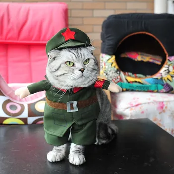 Sıcak Satış Kedi kıyafeti Halk Kurtuluş Ordusu küçük köpek pet Kostüm Giyim Çin Kızıl Ordu Asker Kostümleri elbise Cosplay