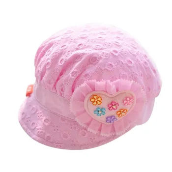 Dantel Kız Bebek Kalp Çiçek Kız Yaz Şapka Pamuk Katı Güneş Şapka Kapaklar Fotoğraf Yeni Doğan Bebek Kız Giyim Aksesuarlar
