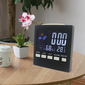 LCD Dijital Termometre Higrometre Hava Durumu İstasyonu Çalar Saat Tarih Programlanabilir Sıcaklık Nem Test cihazı Renkli C/F Ses Kontrolü