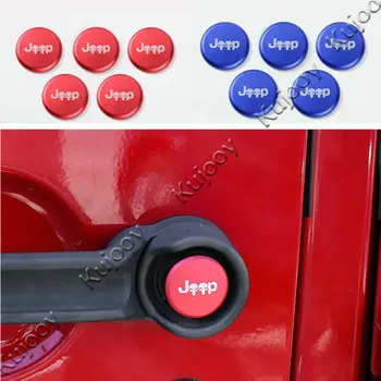 Mavi/Kırmızı Alüminyum Alaşımlı Otomobil Jeep Wrangler için Düğmeye Trim Trim Etiket Çıkartma 2 Kapı/4 Kapı 2007-2017 Araba Stil Kolu