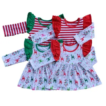 Noel, Yeni Yıl Bebek Kız Elbise Kızlar çarpıntı Üstleri uzun kollu t shirt kız Noel butik Giyim Fırfır Şerit