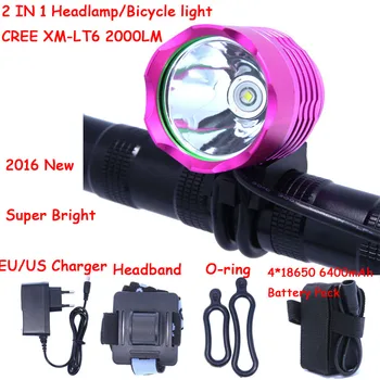 2000 Lümen XML T6 bisiklet bisiklet Işık Far Far Kafa 6400mAh Pil Paketi ve Şarj cihazı İle LED Işık Lamba