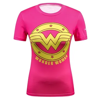 Sıkıştırılmış T-shirt Kahraman Superwoman/Batman/Kadın Kısa Kollu T-shirt Gömlek ve Spor T-shirt Fitness Üstleri Merak ediyorum