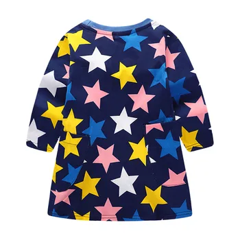 2017 Yenilik uzun kollu bebek kız renkli Beş köşeli yıldız sonbahar elbiseleri bebek kızların en kaliteli giyim baskılı elbise