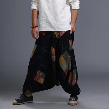 Erkek Çapraz Pantolon İçin Nepal Tarzı Pantolon Erkekler Uzun Pantolon Pamuk Kasık Pantolon Etnik Altları Pantalon Homme Broek Erkekler Koşucular