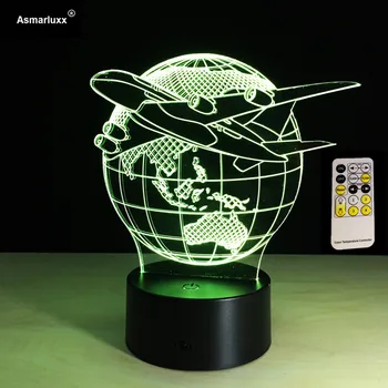 Mini Uçak Earth 3D Lamba 7 Renk Değişimi Uzaktan Sinek veya Dokunmatik 3d Gece Işık Işık Uçak Çocuk Odası Işık Doğum günü Hediyesi Anahtar