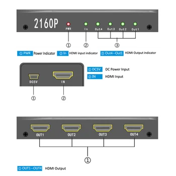Dönüştürücü 4 3D 2k 4K AİXXCO HDMI 2160P HDMI Splitter 1X4 Hdmı Hub Tekrarlayıcı Amplifikatör 1.4 3D 1080p 1