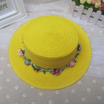 54cm Kız Moda Saf Renk Şapkalar 53 Çocuk Plaj Garland, Hasır Şapka Şapka çevresi İçin yaz Caps-