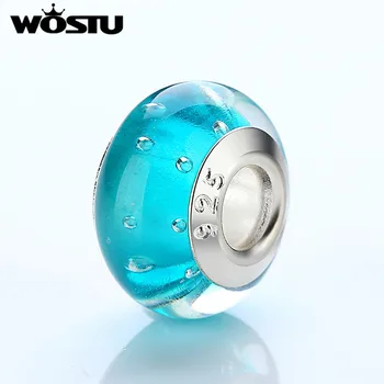EN Kaliteli Balon açık Mavi Murano Cam Boncuk Orijinal WST Gümüş Bilezik Kolye Avrupa DİY Takı Yapımı Fit