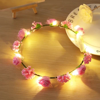 LED Işıklı Gül Çiçek Hairband Kızlar saç Bandı Festivali Parti Düğün süslemeleri