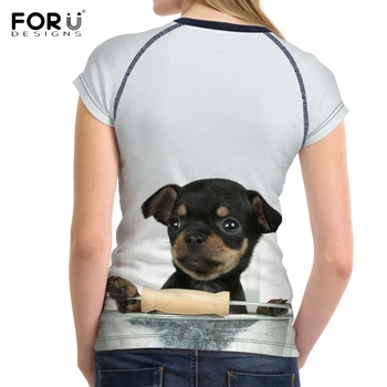 FORUDESİGNS Komik 3D Köpek Minyatür Traş Baskı Kadın O yaka T Shirt T Yaz Genç Kızlar Şık-shirt Üst Tee Kısa Kollu