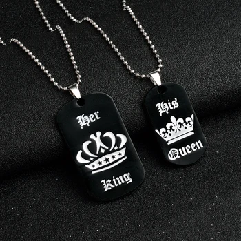 Takı toptan Kralı, Kraliçesi kazınmış harfler siyah köpek etiket kolye çift Sevgililer Günü hediye kişiselleştirilmiş