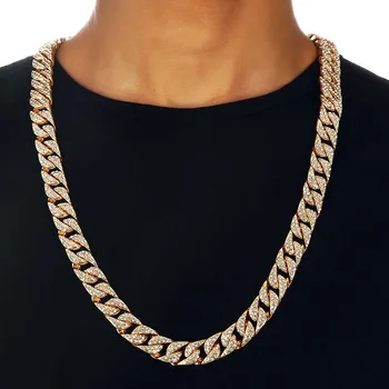 Hip hop Bling Tam Rhinestone Miami Küba Zincir Kolye Altın Gümüş Erkek Küba Mücevher 14 mm 20/24/30inch Bağlantı bomboş