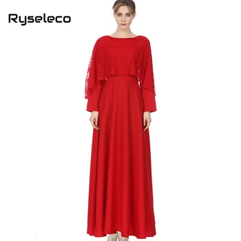 Ryseleco Dubai Yeni Gevşek Kadın Rahat Uzun Elbiseler Dantel Yamalı Şal Tam Uzun Inder Halk Müslüman İslam Maxi Vestidos Çiçek