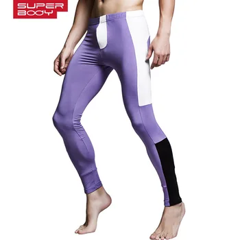 Superbody Marka erkekler uzun johns pamuk dar paçalı Don legging erkek moda seksi iç çamaşırı sıcak pantolon ince elastik çizgi mens