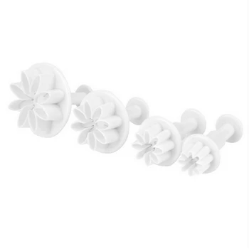 Satış 4 Adet/Daisy Çiçek Kalıp Fondan Pasta Kesici Çerez Dekorasyon Bahar Plastik Kek Aracı Beyaz Basarak Ayarlayın