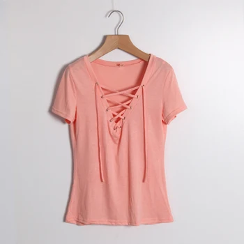 Yaz Moda Kadın gömlek Kadın T Boyun Tops Tees Kısa Kollu V Dantel-T-shirt Ücretsiz Üstleri artı boyutu LJ3422E Nakliye Seksi