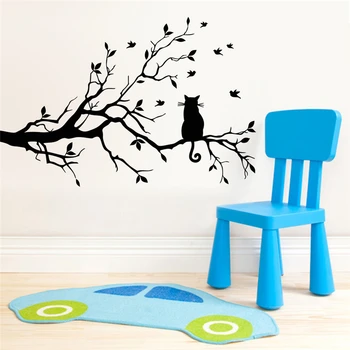 Çocuk Odası Ev Dekorasyonu Karikatür Hayvan Duvar Çıkartmaları İçin Ağaç Dalı Duvar Sticker Siyah Kedi Çıkarılabilir Duvar Sanat Diy Posterler Vinil