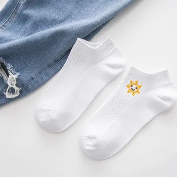 Yeni Bahar Yaz Kore Harajuku Komik Karikatür Beyaz Kısa Çorap Yenilik Kadınlar Süt Güneş Canavar Nakış Pamuk Kadın Çorap