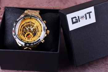 Kazanan Tam Paslanmaz Çelik Altın Saat Sayı Bezel Spor Tasarım Erkek Üst Marka Lüks Otomatik Mekanik İzle Saat Saatler