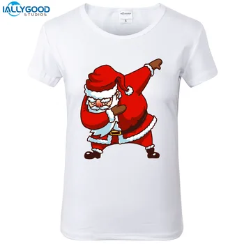 Yaz Komik Nemlendirmeye Noel Baba T-Shirt Kadın Pamuk Baskılı Noel T-shirt Yumuşak Kısa Kollu Kadın Soğuk Beyaz S1590 Üstleri