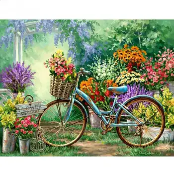 Elmas Elmas Nakış Boyama Çiçek Ve Bahçe Bisiklet Resim Mozaik Taslar Ev Dekorasyon DİY Nakış Elmas B