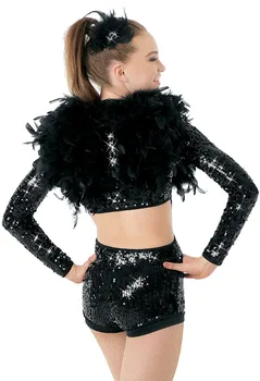 Siyah Kırmızı Yetişkin Kadın Profesyonel Çek Dans Etek Payetler Dekorasyon Yeni Sahne Performansı Kıyafet Üst Alt Vücut Tüy