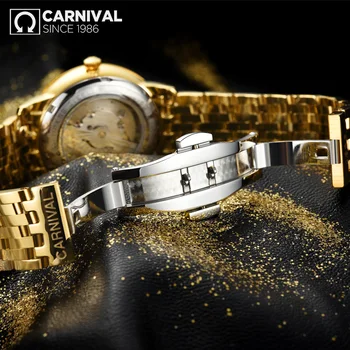 2017 CARNİAVL Kristal İşlemeli Altın Erkek TopBraand Lüks Moda Klasik su Geçirmez Otomatik Mekanik relogio güçlü Watche