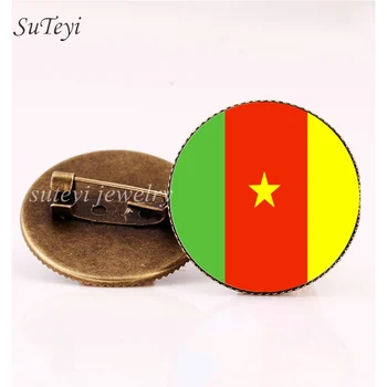 SUTEYİ el Yapımı Bayrak Rozetleri Erkekler İçin Broş Kamerun/Comoros Pin Broş Takı Libya/Kenya/Lesotho Cam Broş Hediye Resim
