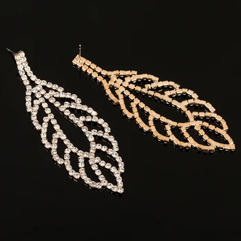 YFJEWE Moda Kristal Uzun Kadın Damla Küpe Gümüş #E369 gelin Altın Rengi Yaprak Küpe Düğün Takı Aksesuar Kaplama