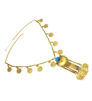 Bohemian Mavi Reçine Boncuk Vintage Altın Uzun Kolye Çingene Kabile Etnik Türk Mücevher Mücevher