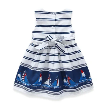 Kız Elbise Yaz Giyim Kolsuz Lacivert Kız Pamuk Rahat Çocuk Giyim Kız Bebek Kıyafetleri 2-8 Yıl için Elbise Çizgili