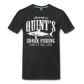 -Boyun Pamuk Kısa Kollu O Gömleği-Quint bu Köpekbalığı Fishinger Vintage Erkek T Tee Gömlek Yaz Kısa Kollu Pamuk Üstleri