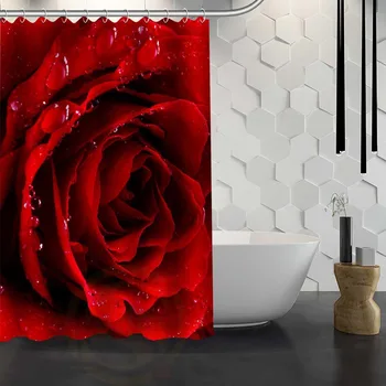 Banyo F#Y1 için Kırmızı su Geçirmez Duş Perdesi Kumaş Duş Perdesi Sıcak Satış Özel Çiçek 17 Gül
