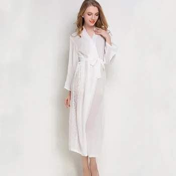 Uzun Elbise Seksi Şifon Bornoz Tam Kollu Kimono Elbise Dantel Gece Elbise Büyüleyici Bornoz Yaz Soyunma Kadınlar İçin Elbise