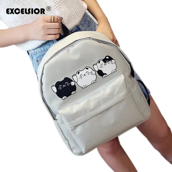 EXCELSİOR Harajuku Stil Kadın Kanvas Genç Kızlar Okul çantası Cat Sırt çantası Kadın seyahat Çantası Campus sırt çantası Karikatür Sırt çantaları