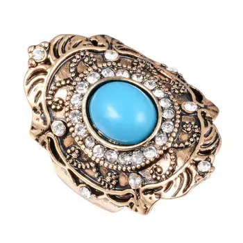 Kadınların antika altın için lüks taklidi reçine mavi mücevher yüzük-renk retro vintage benzersiz klasik desen seçilebilir takı