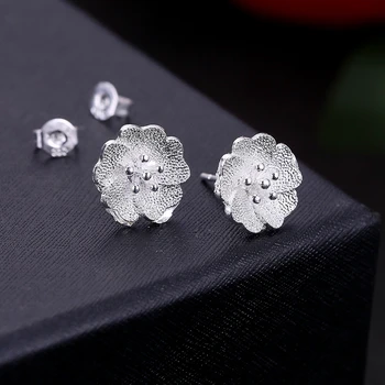 JEXXİ Ücretsiz Kargo Çiçek Küpe Gümüş Rengi Element Kristal Çiçek Kadın Düğün Hediyeleri için Küpe